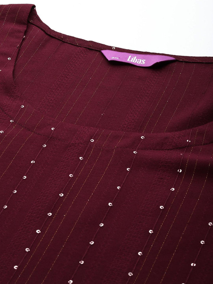 Plus Size Maroon Rayon Embroidered Straight Kurta - ShopLibas