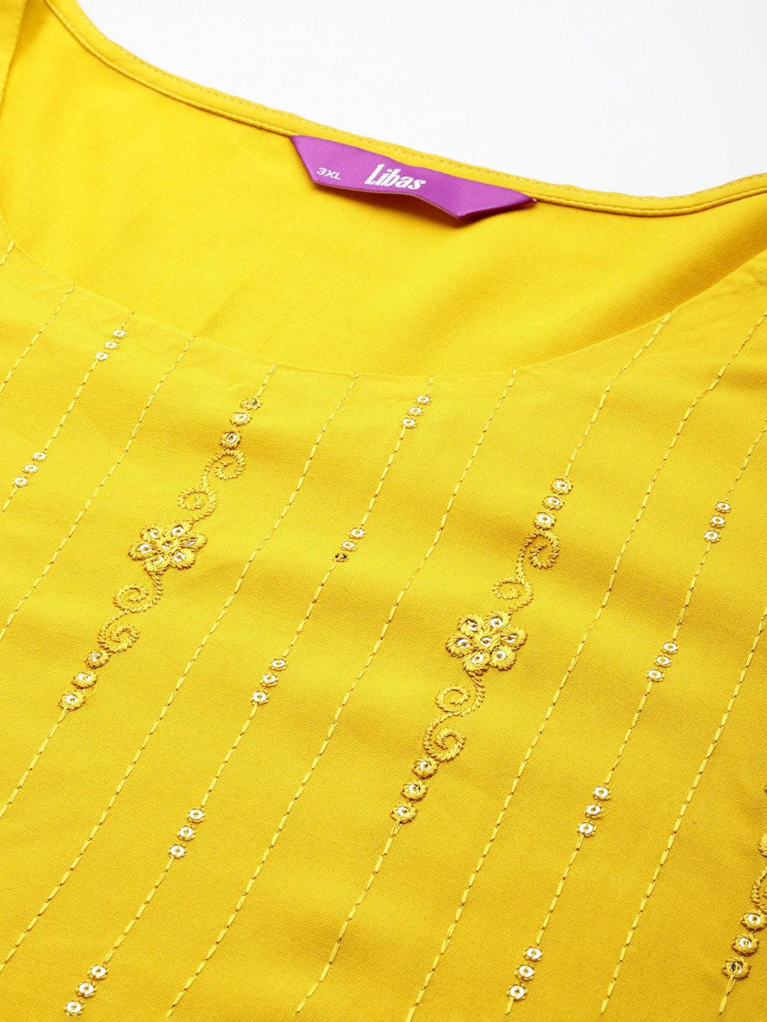 Mustard Embroidered Rayon Straight Kurta - ShopLibas