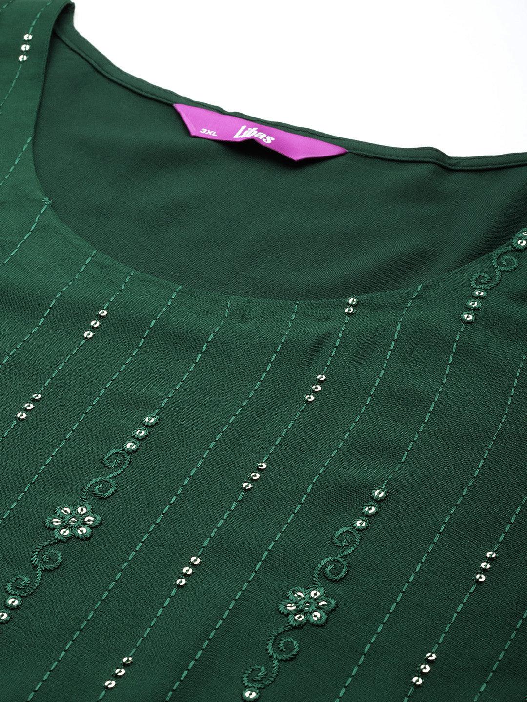 Green Embroidered Rayon Straight Kurta - ShopLibas