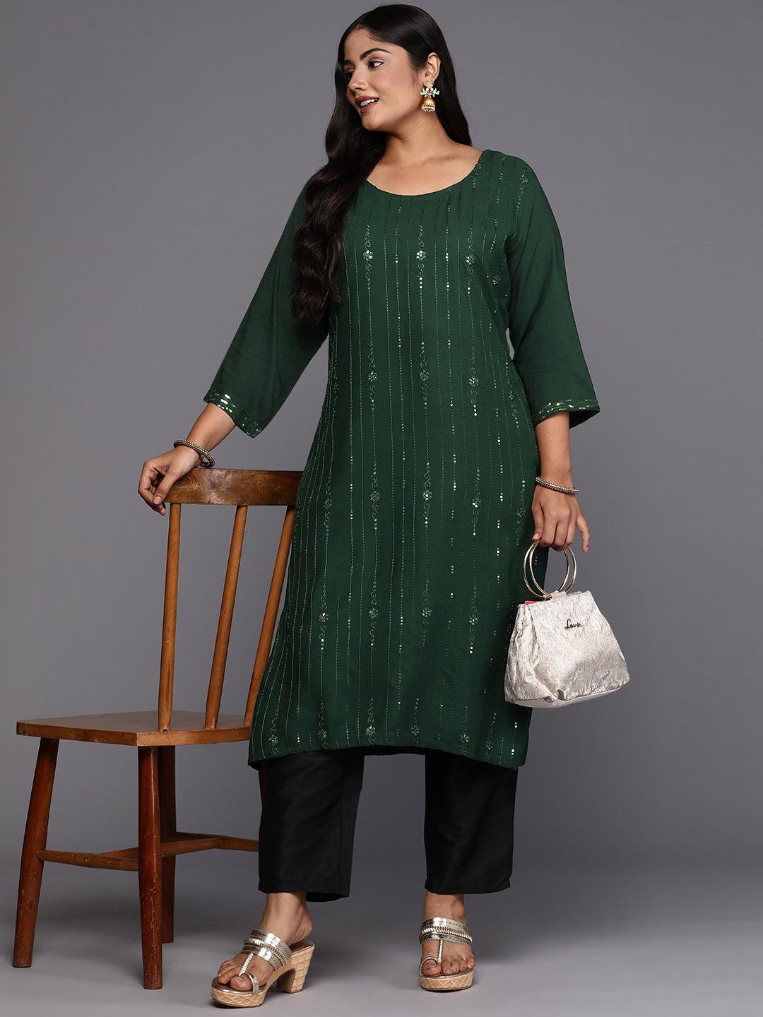 Green Embroidered Rayon Straight Kurta - ShopLibas