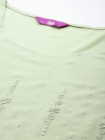 Pista Green Embroidered Rayon Straight Kurta - ShopLibas