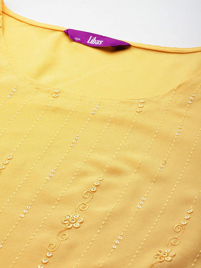 Yellow Embroidered Rayon Straight Kurta - ShopLibas
