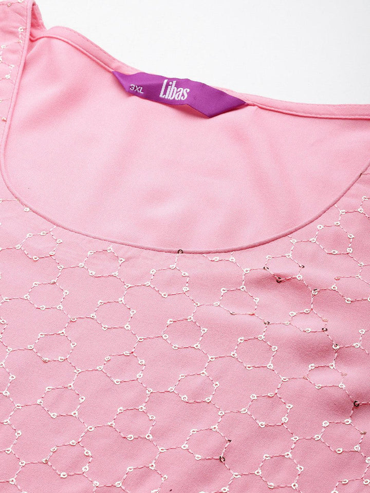 Pink Embroidered Rayon Straight Kurta - ShopLibas