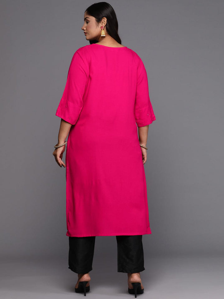 Pink Embroidered Rayon Straight Kurta - ShopLibas