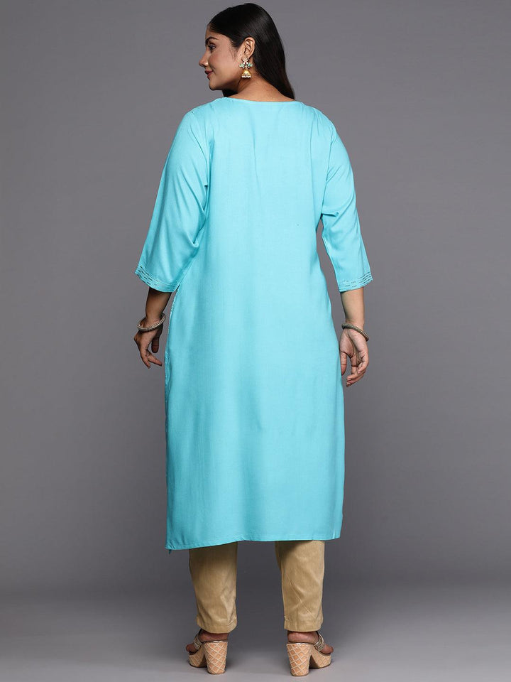 Blue Embroidered Rayon Straight Kurta - ShopLibas