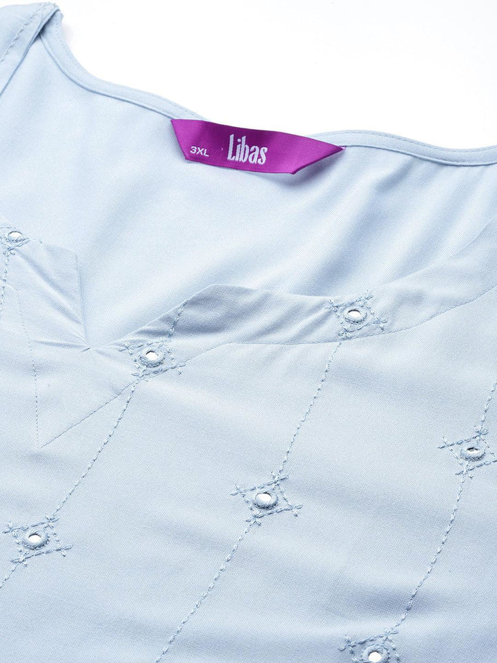 Plus Size Grey Embroidered Rayon Straight Kurta - ShopLibas