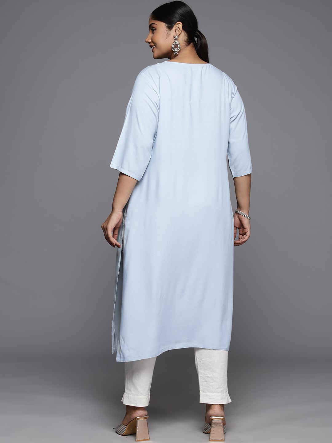 Plus Size Grey Rayon Yoke Design Straight Kurta - ShopLibas