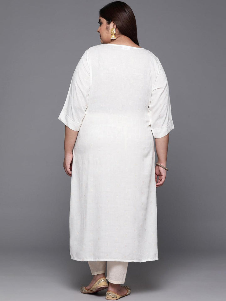 Plus Size White Printed Rayon Straight Kurta - ShopLibas