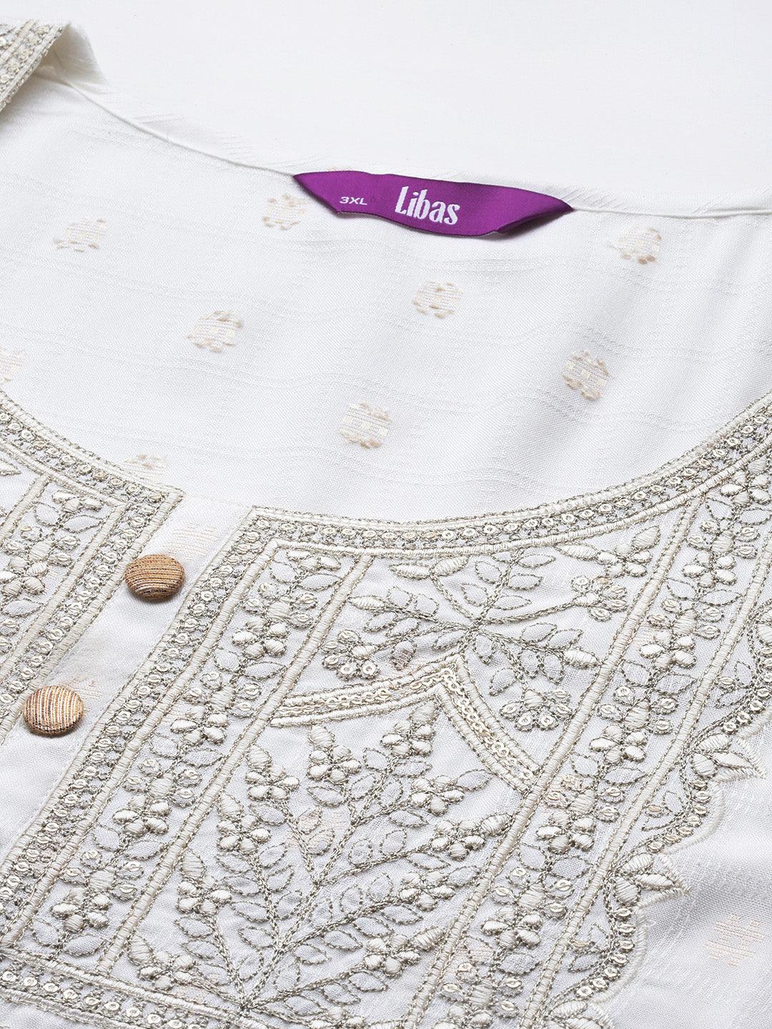 Plus Size White Printed Rayon Straight Kurta - ShopLibas