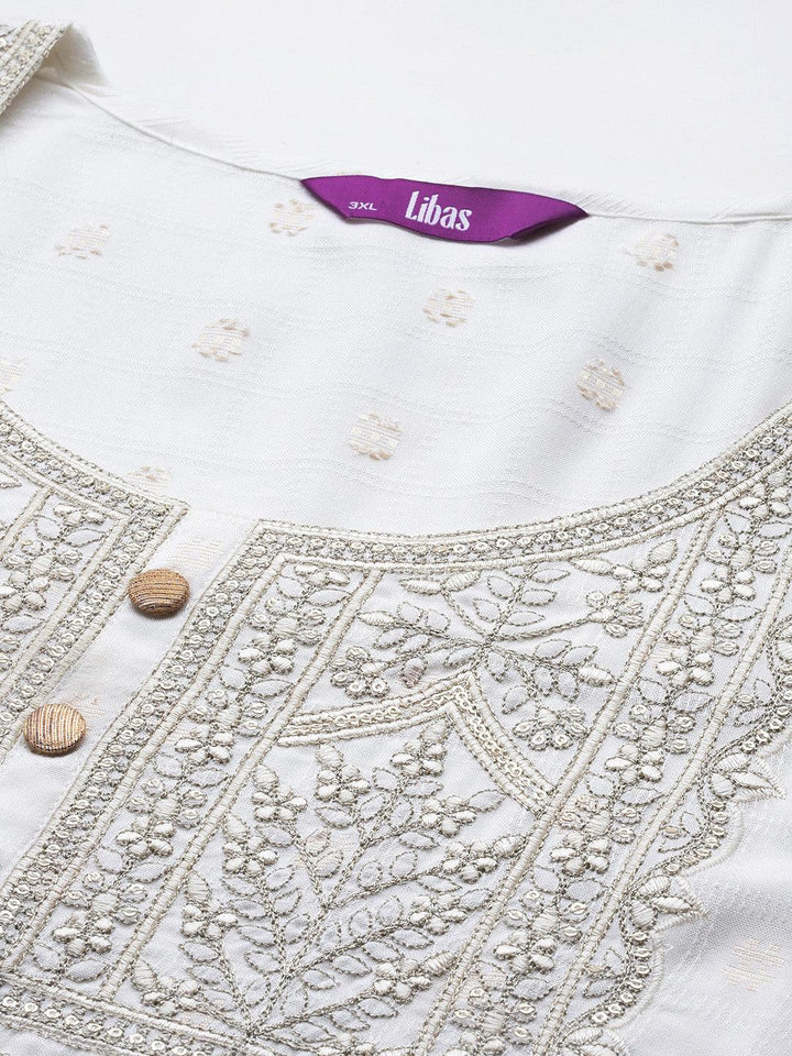 Plus Size White Printed Rayon Straight Kurta - ShopLibas