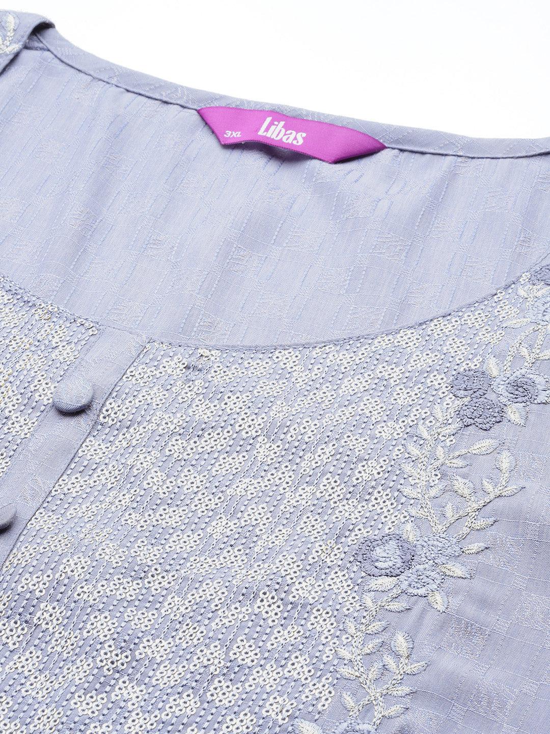 Plus Size Grey Printed Rayon Straight Kurta - ShopLibas