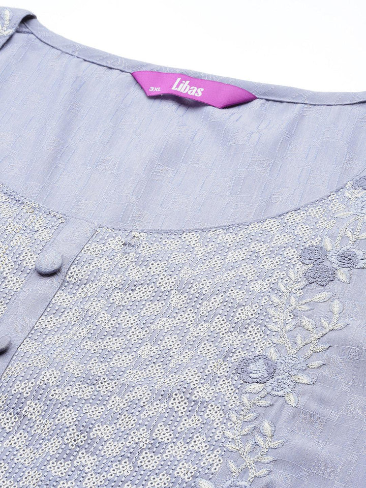 Plus Size Grey Printed Rayon Straight Kurta - ShopLibas