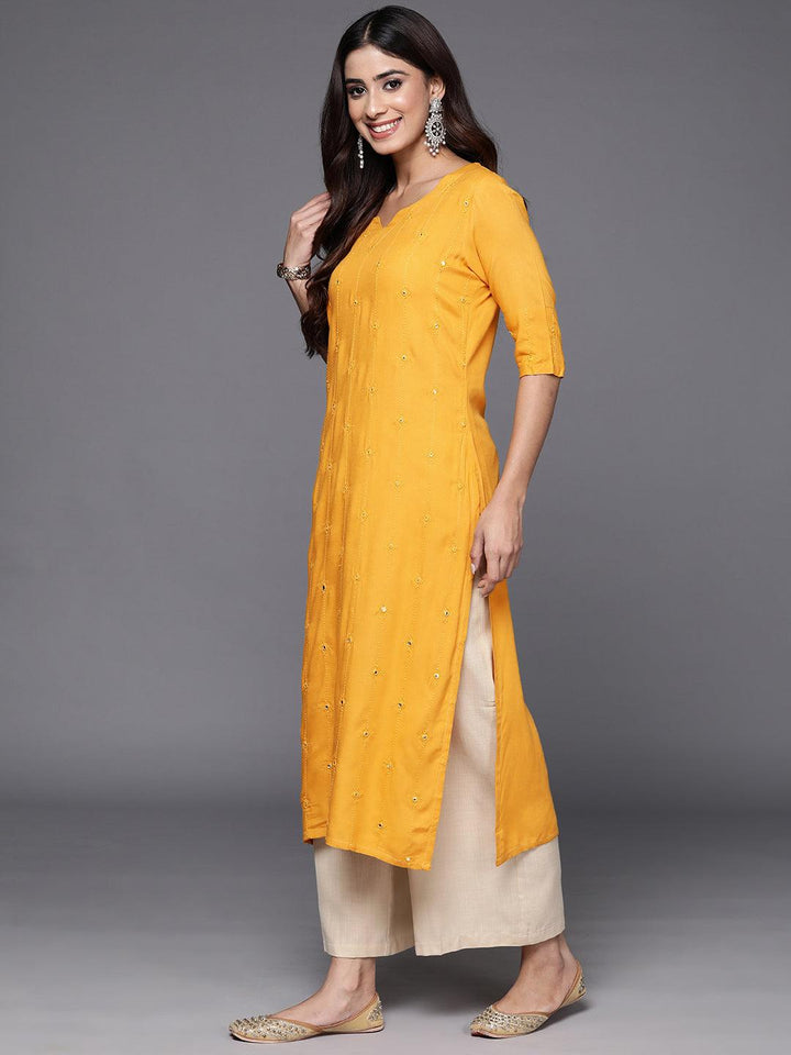 Mustard Embroidered Rayon Straight Kurta