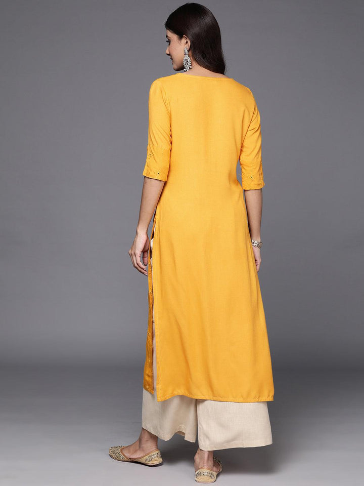 Mustard Embroidered Rayon Straight Kurta