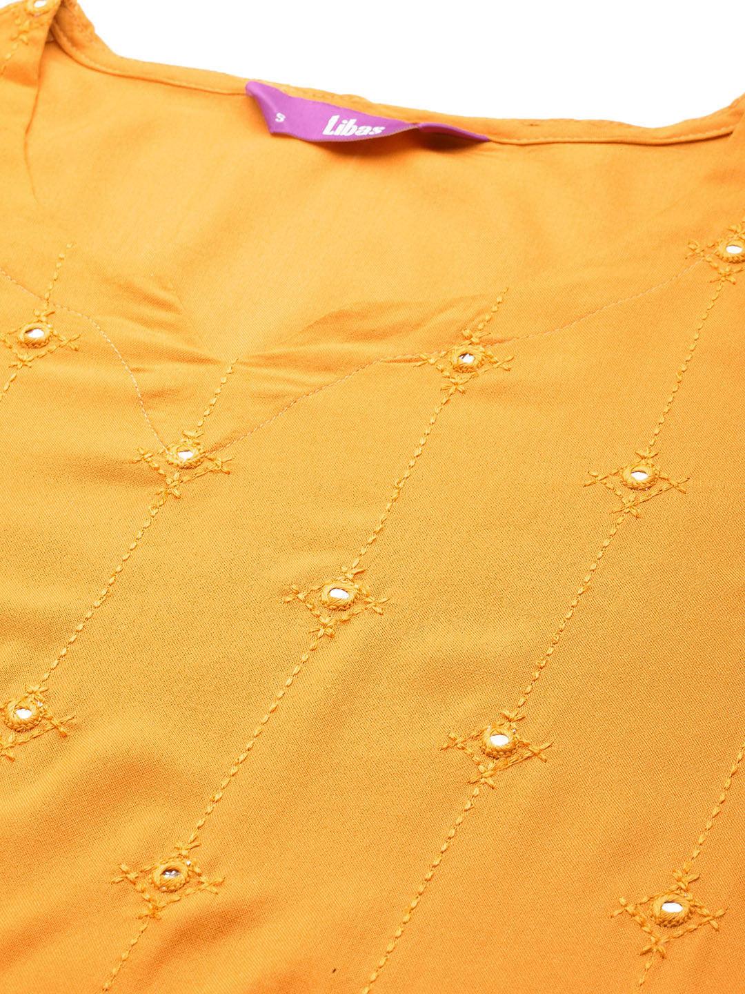 Mustard Embroidered Rayon Straight Kurta - ShopLibas 
