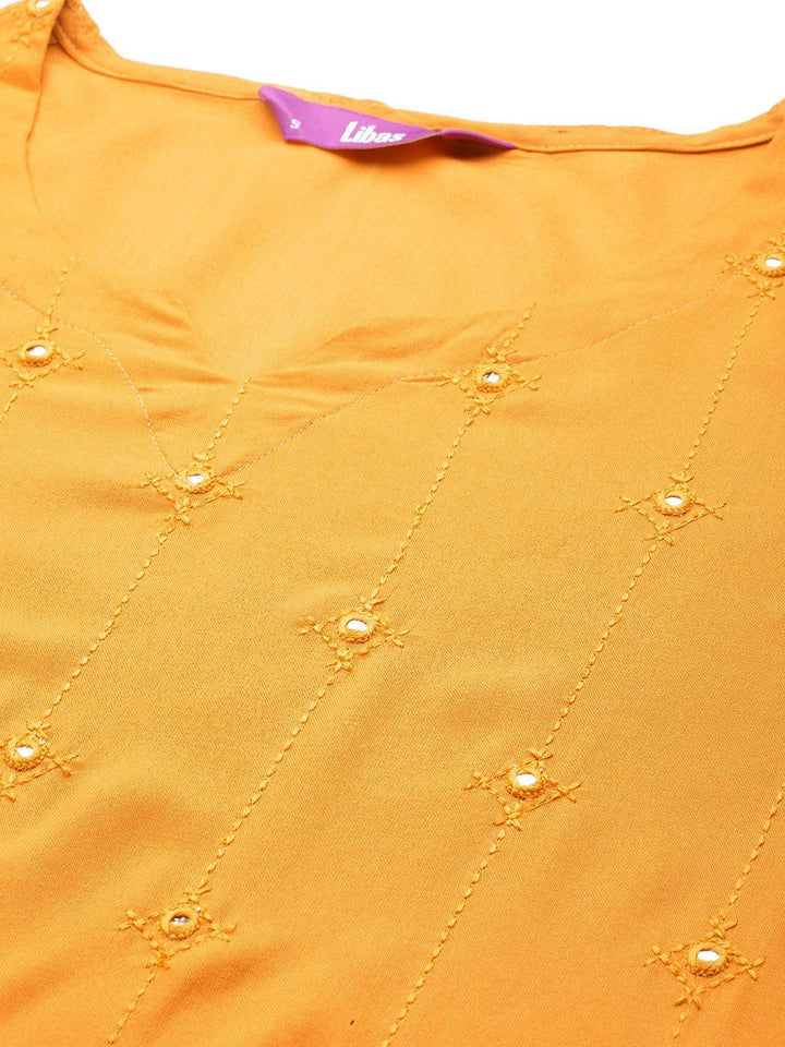 Mustard Embroidered Rayon Straight Kurta