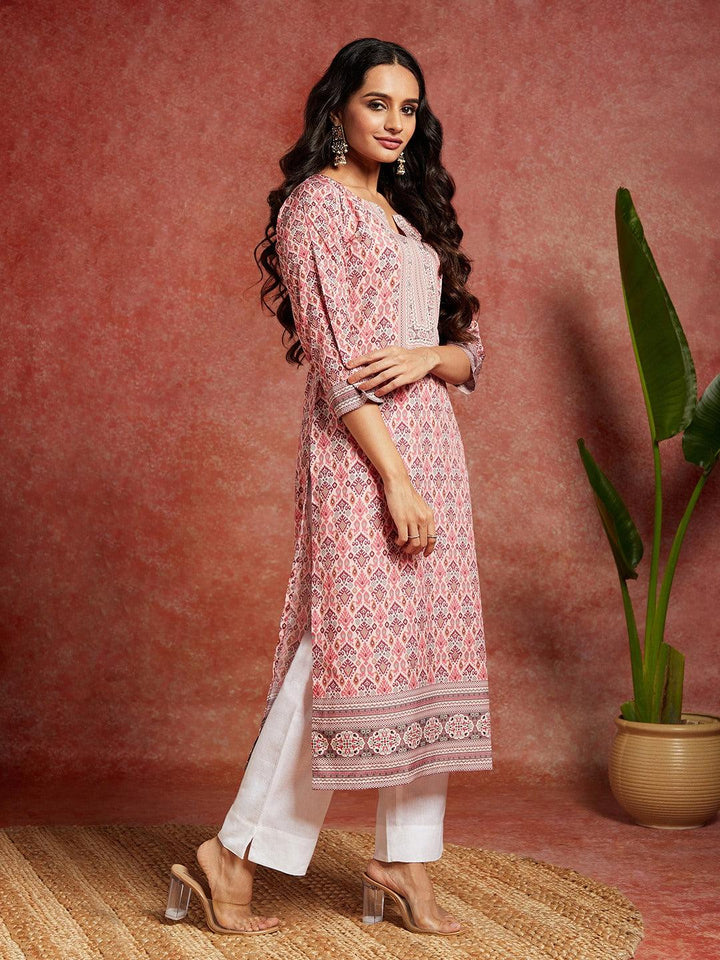 Pink Printed Crepe Straight Kurta - ShopLibas