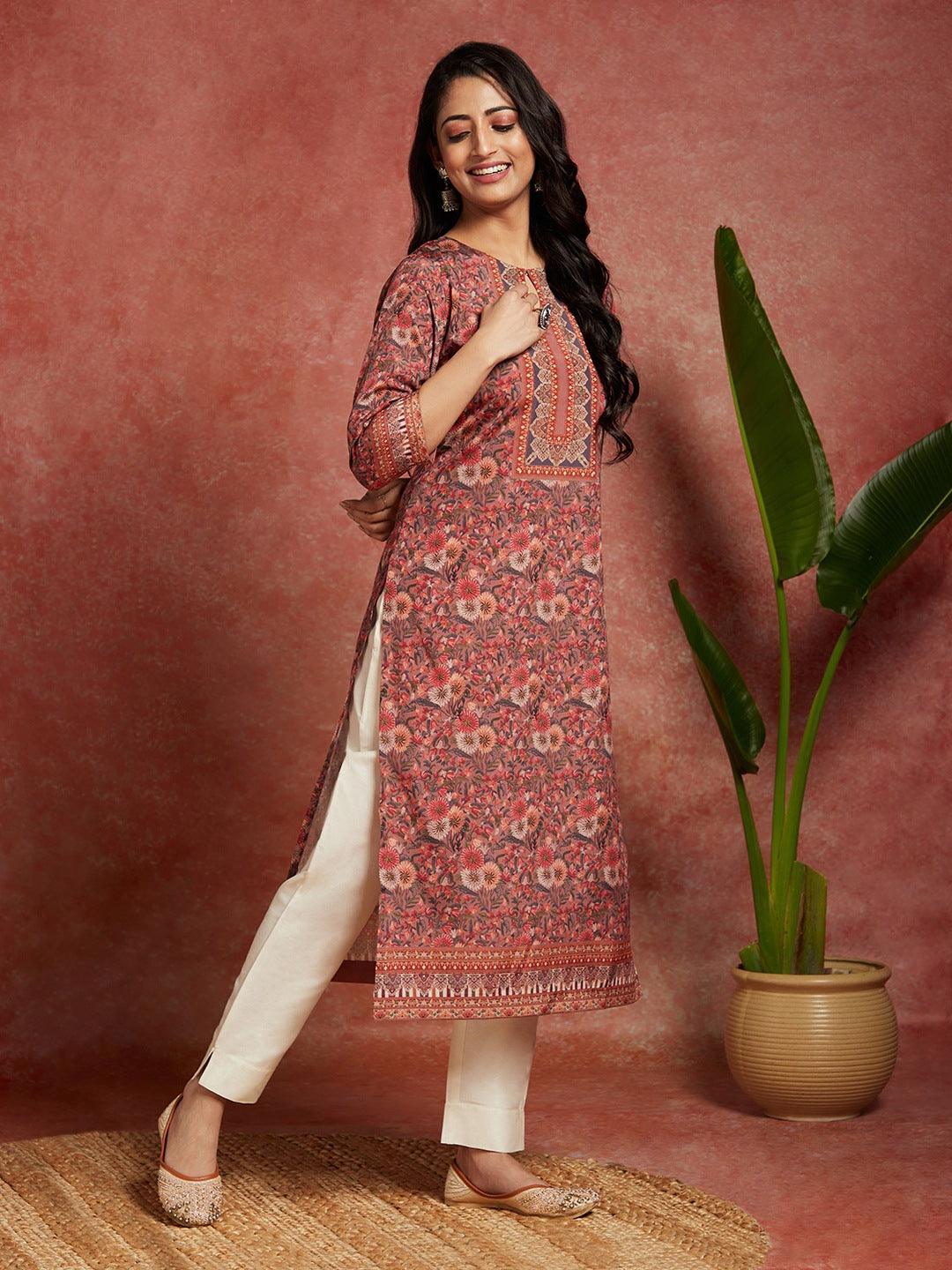 Multicolored Printed Crepe Straight Kurta - ShopLibas