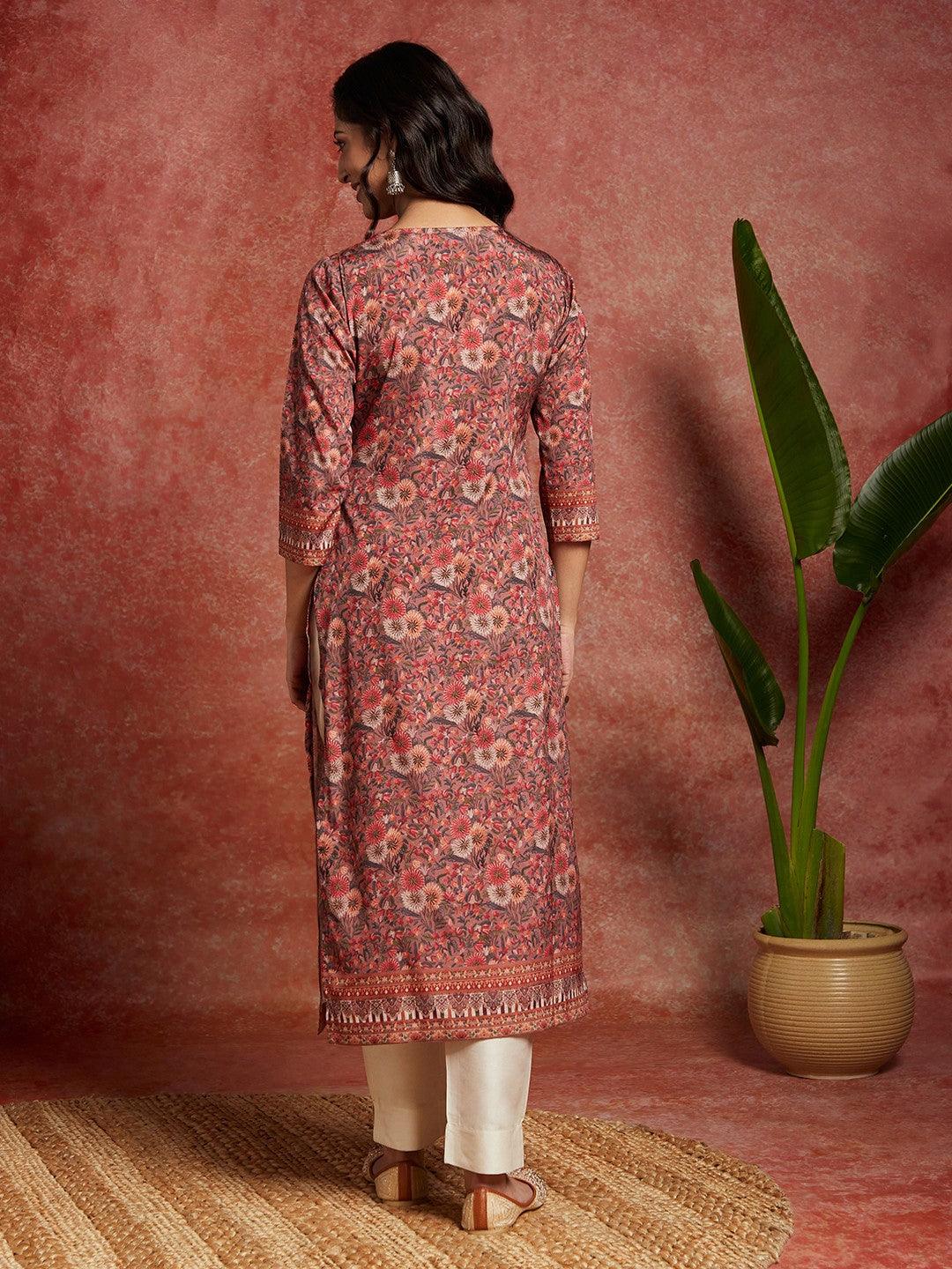 Multicolored Printed Crepe Straight Kurta - ShopLibas