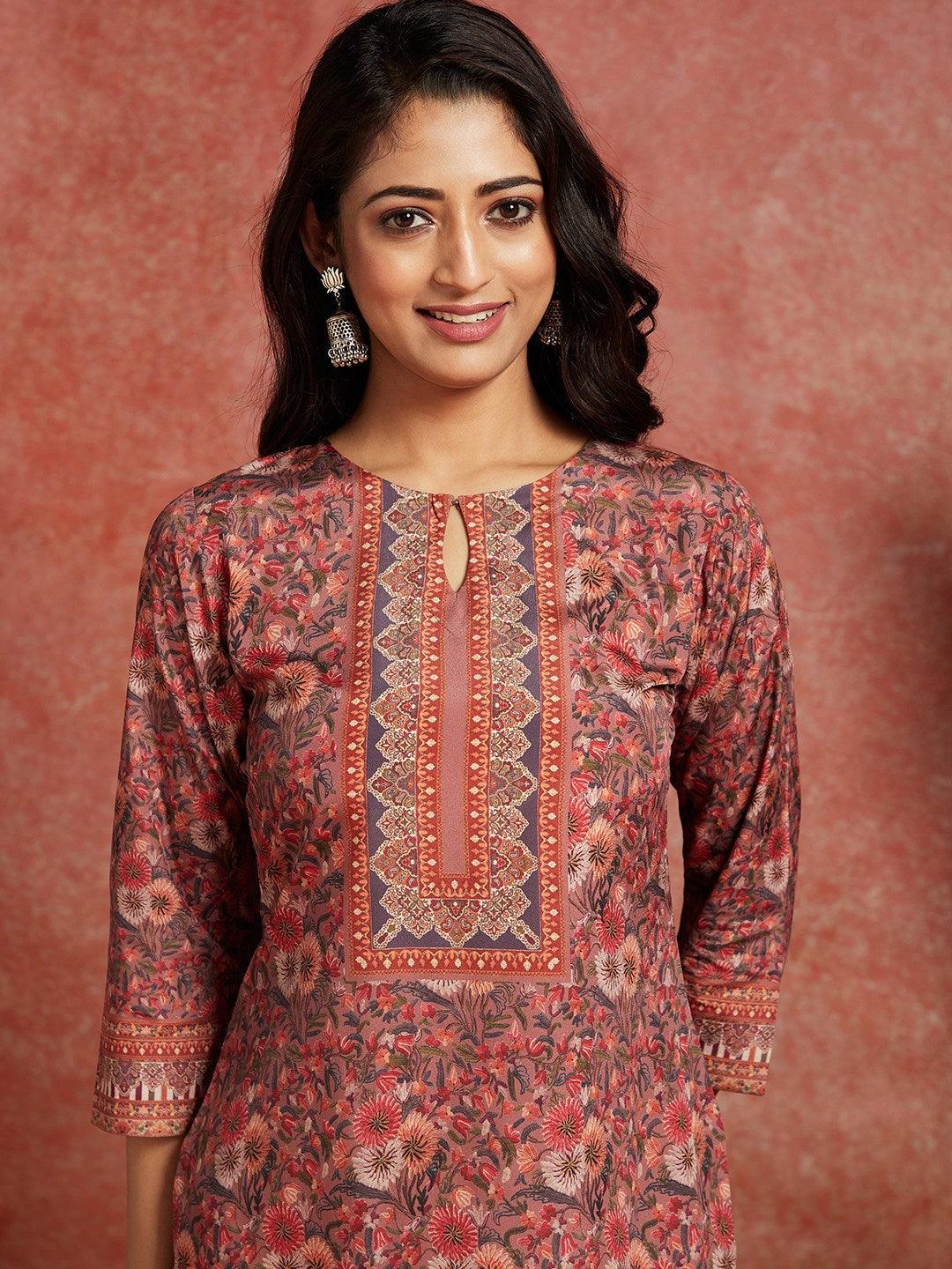 Multicolored Printed Crepe Straight Kurta - ShopLibas