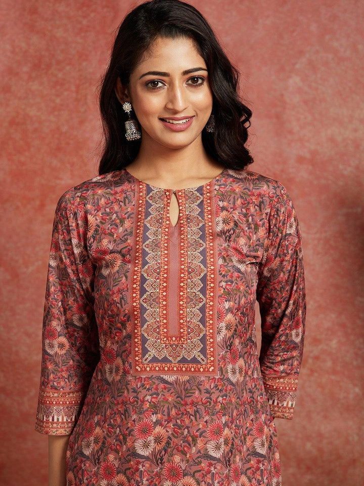 Multicolored Printed Crepe Straight Kurta - ShopLibas