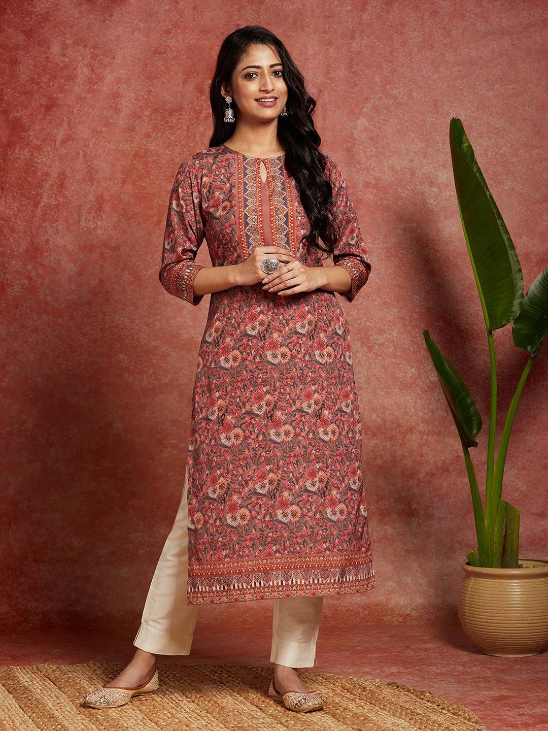 Multicolored Printed Crepe Straight Kurta - ShopLibas