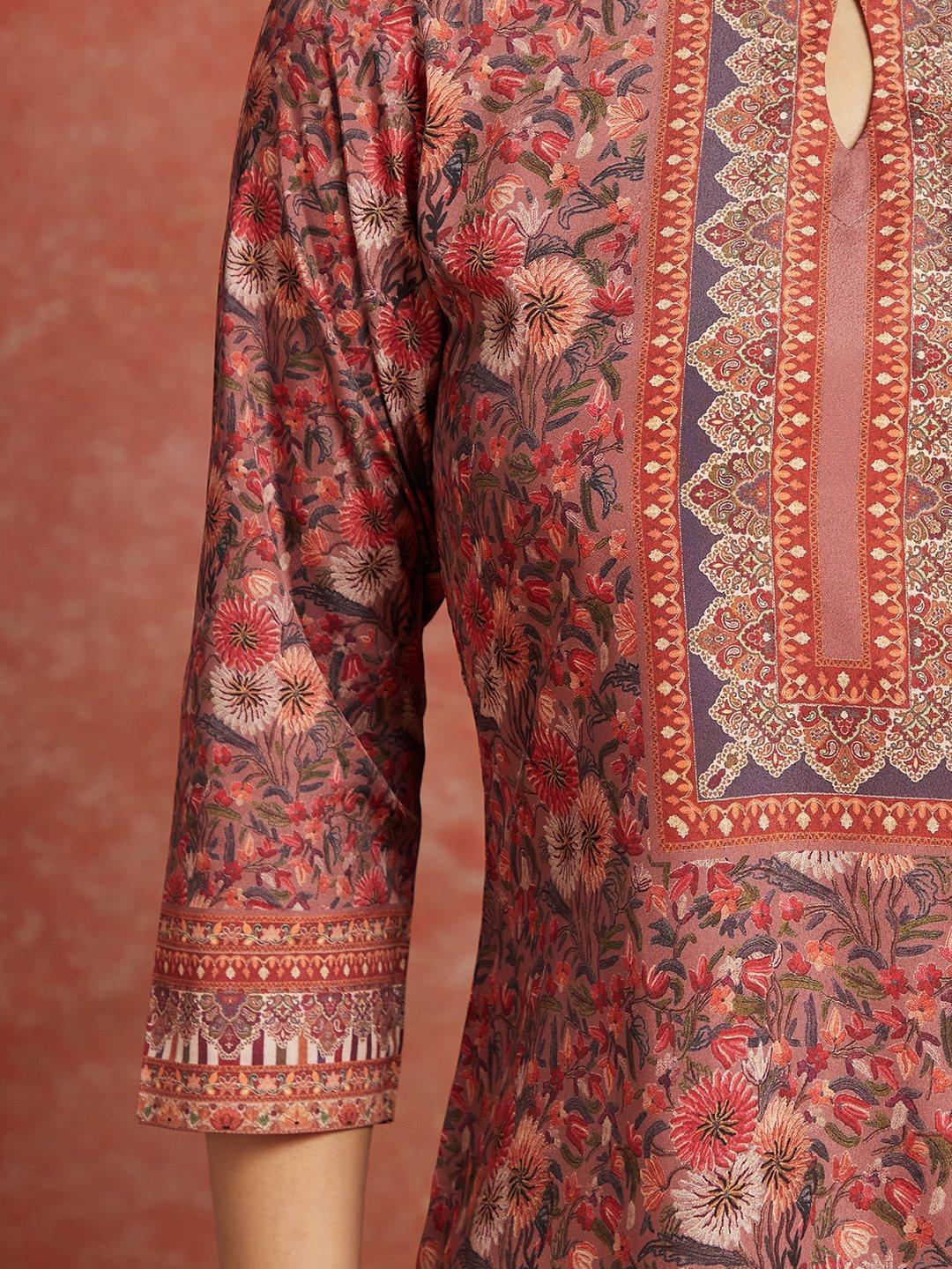 Multicolored Printed Crepe Straight Kurta - ShopLibas