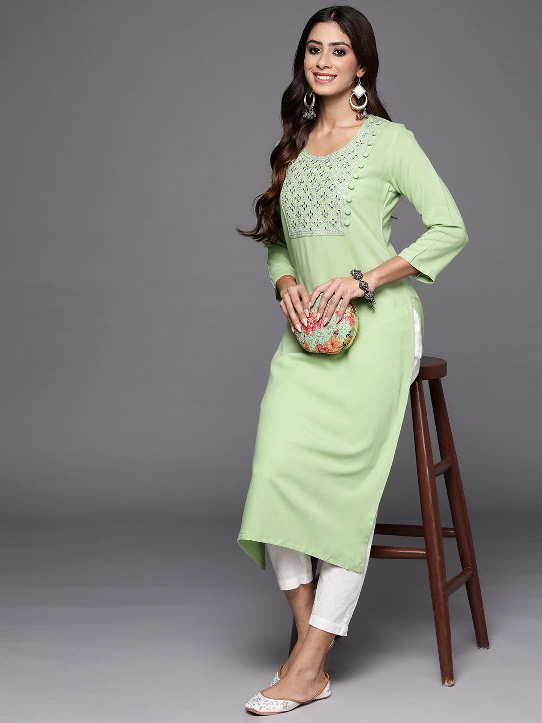 Green Yoke Design Rayon Straight Kurta - ShopLibas 