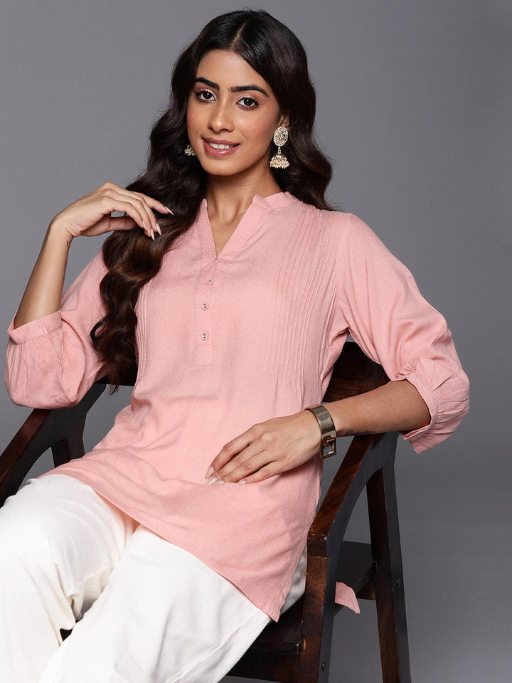 Peach Woven Design Rayon Straight Kurti - ShopLibas
