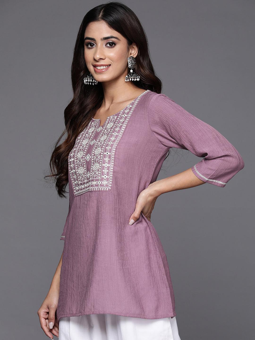 Mauve Yoke Design Cotton Blend Straight Kurti - ShopLibas 