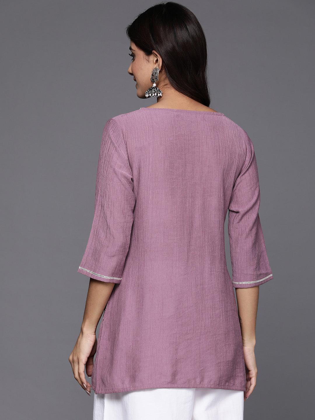 Mauve Yoke Design Cotton Blend Straight Kurti - ShopLibas 