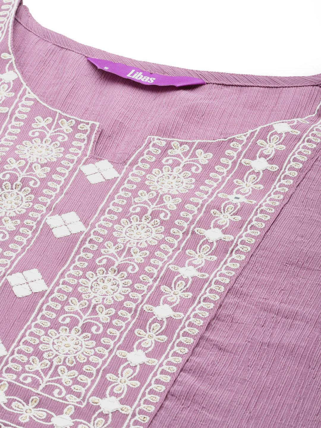 Mauve Yoke Design Cotton Blend Straight Kurti - ShopLibas 