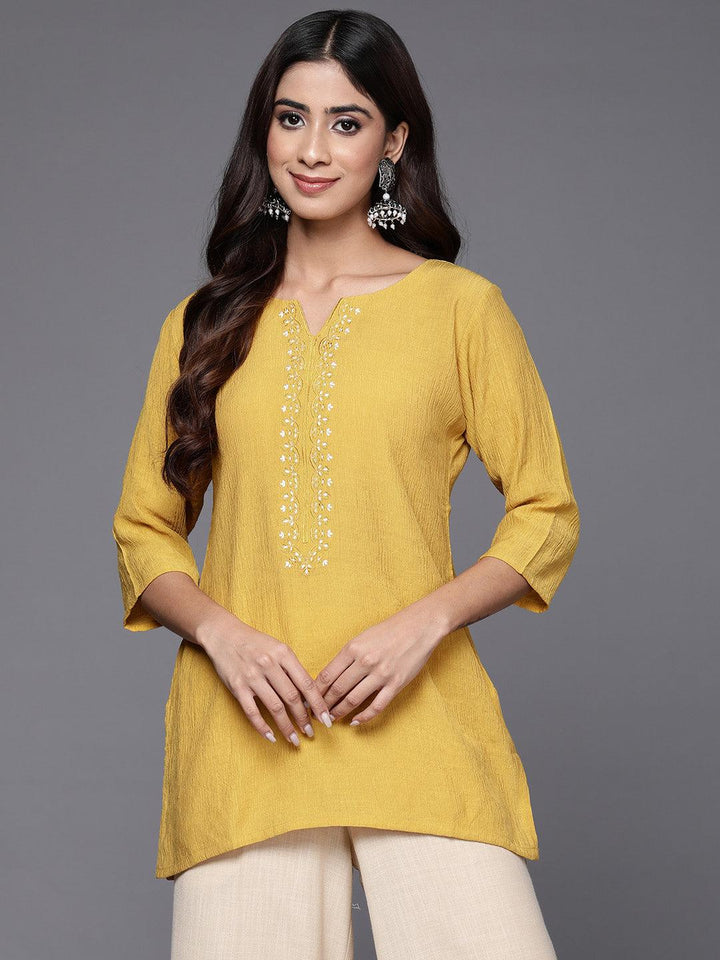 Yellow Yoke Design Cotton Blend Straight Kurti