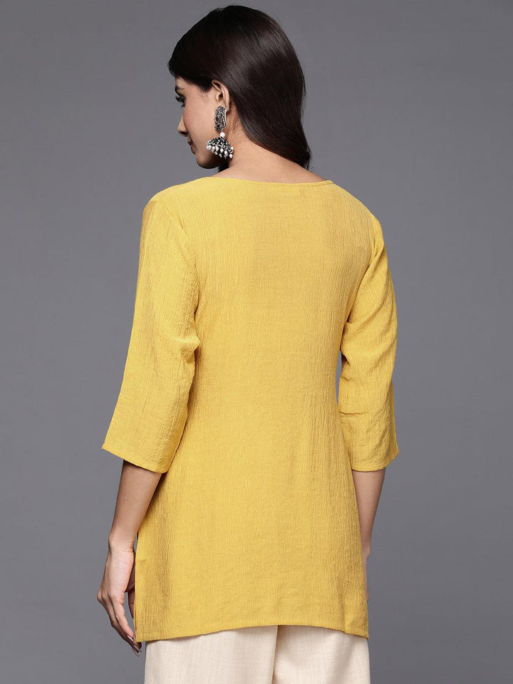 Yellow Yoke Design Cotton Blend Straight Kurti