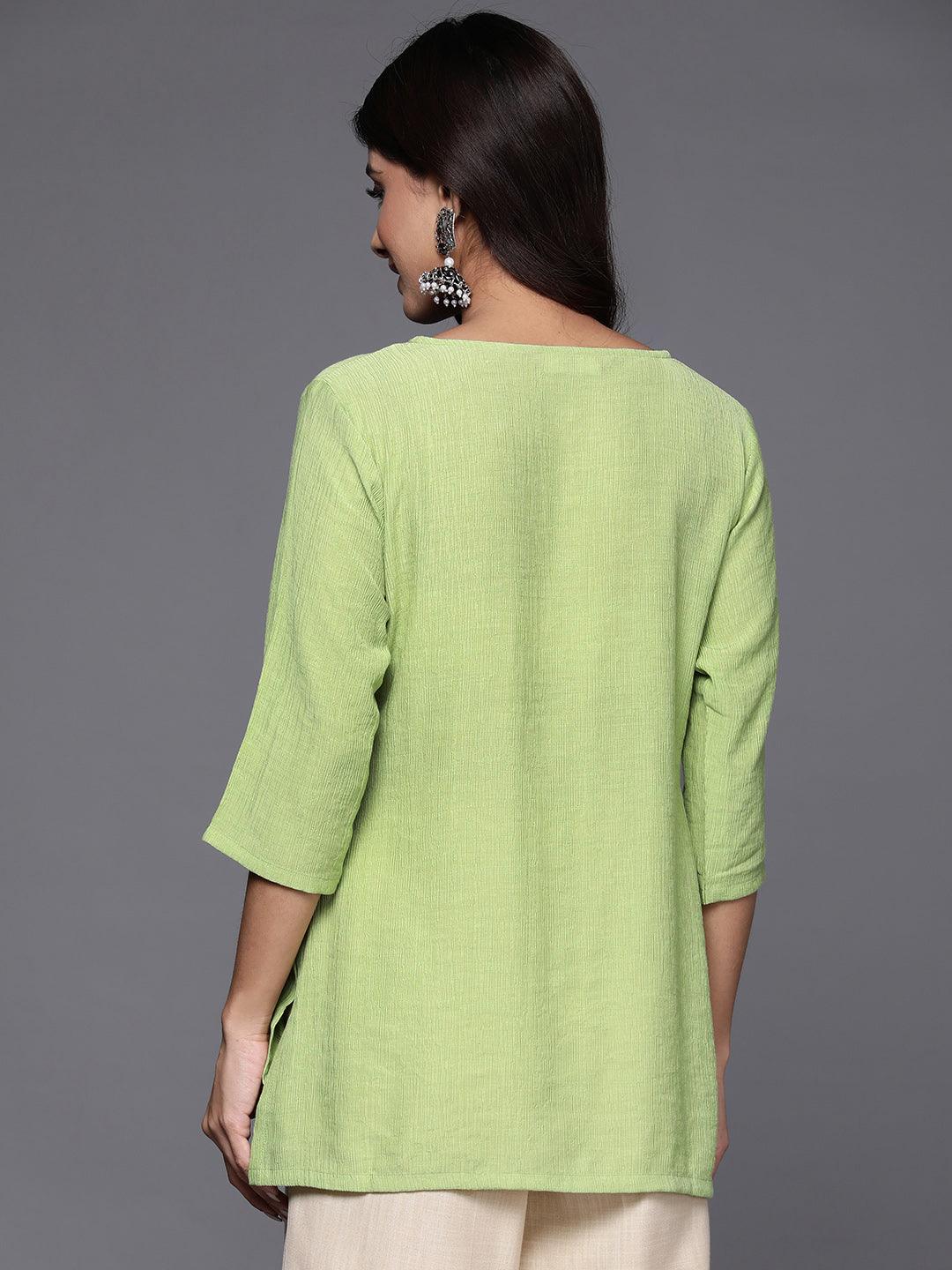 Green Yoke Design Cotton Blend Straight Kurti - ShopLibas 
