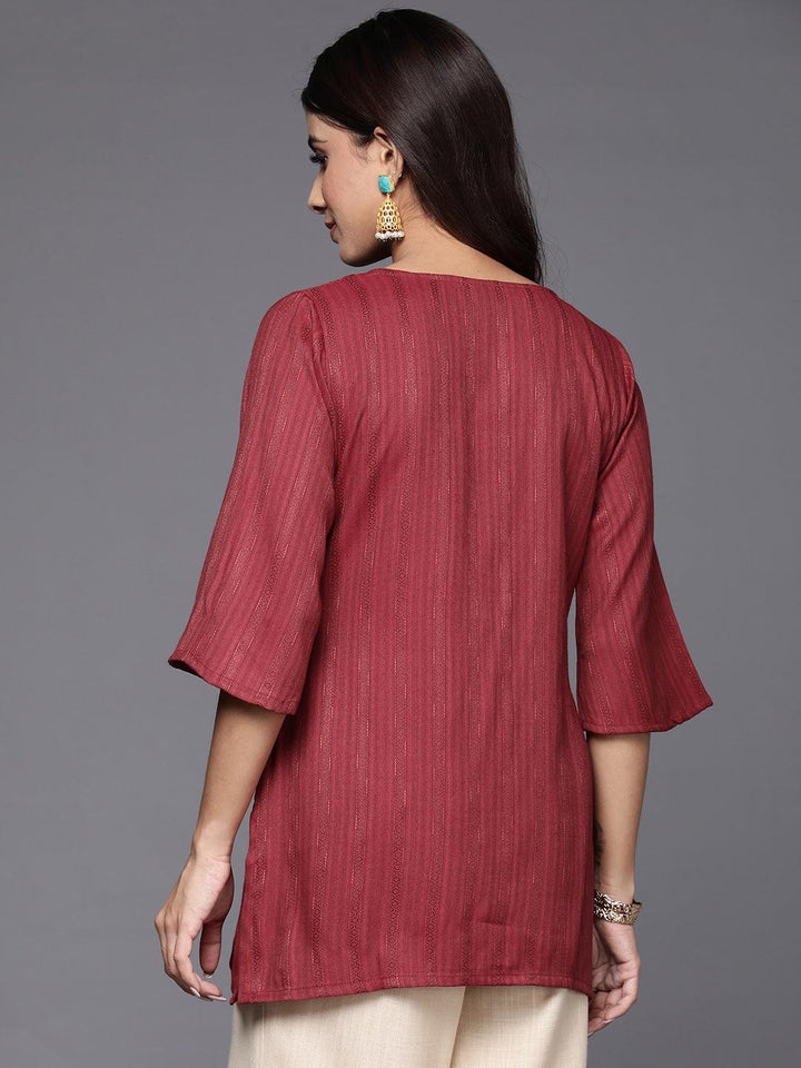 Maroon Woven Design Rayon A-Line Kurti - ShopLibas