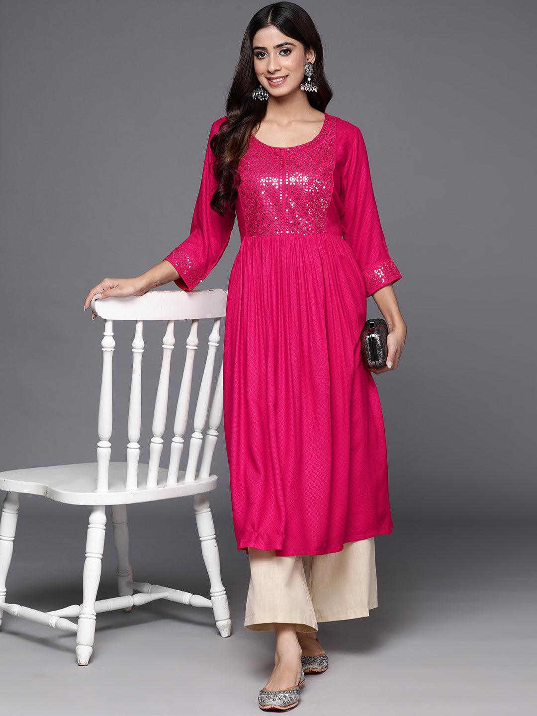 Pink Yoke Design Rayon A-Line Kurta - ShopLibas
