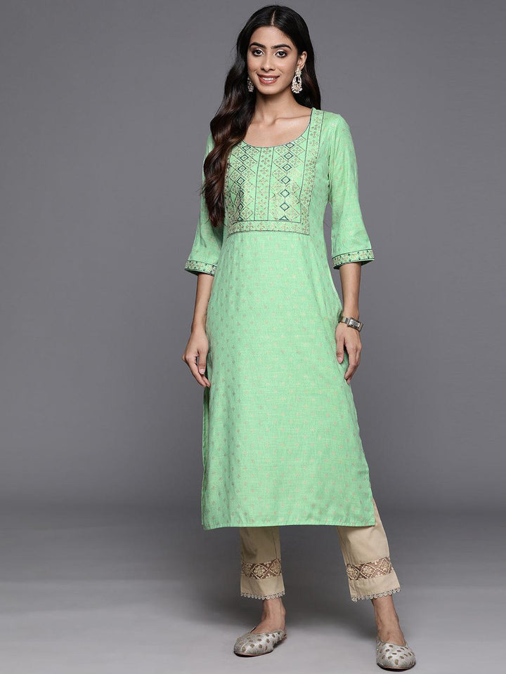 Green Printed Rayon Straight Kurta