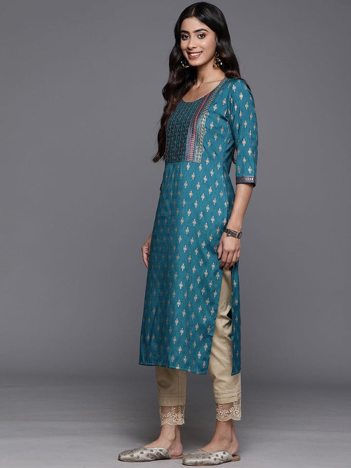 Blue Printed Rayon Straight Kurta