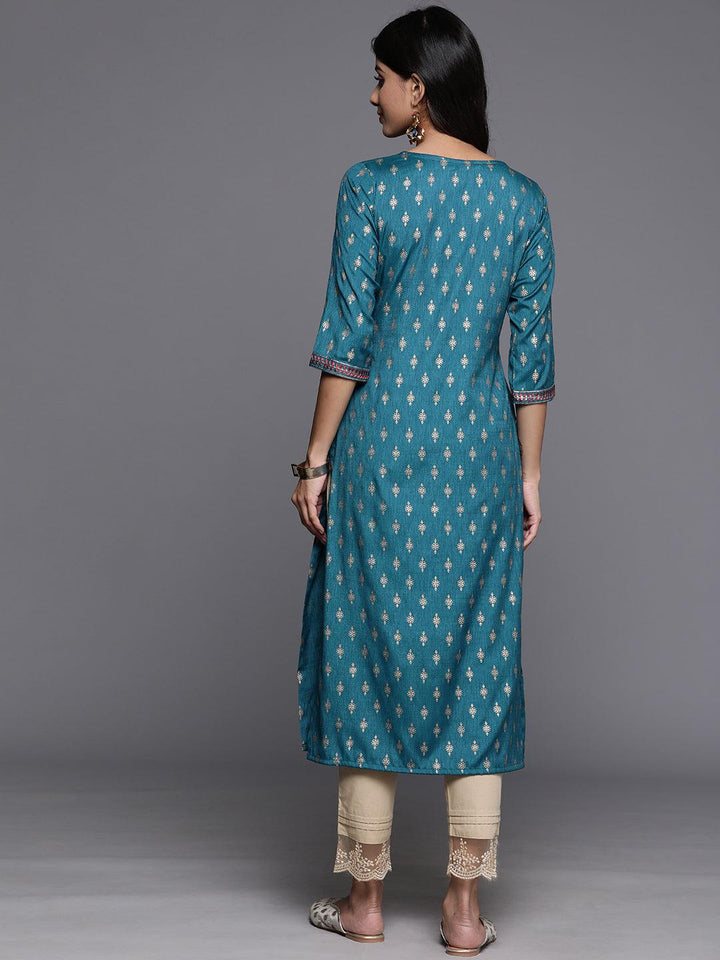 Blue Printed Rayon Straight Kurta