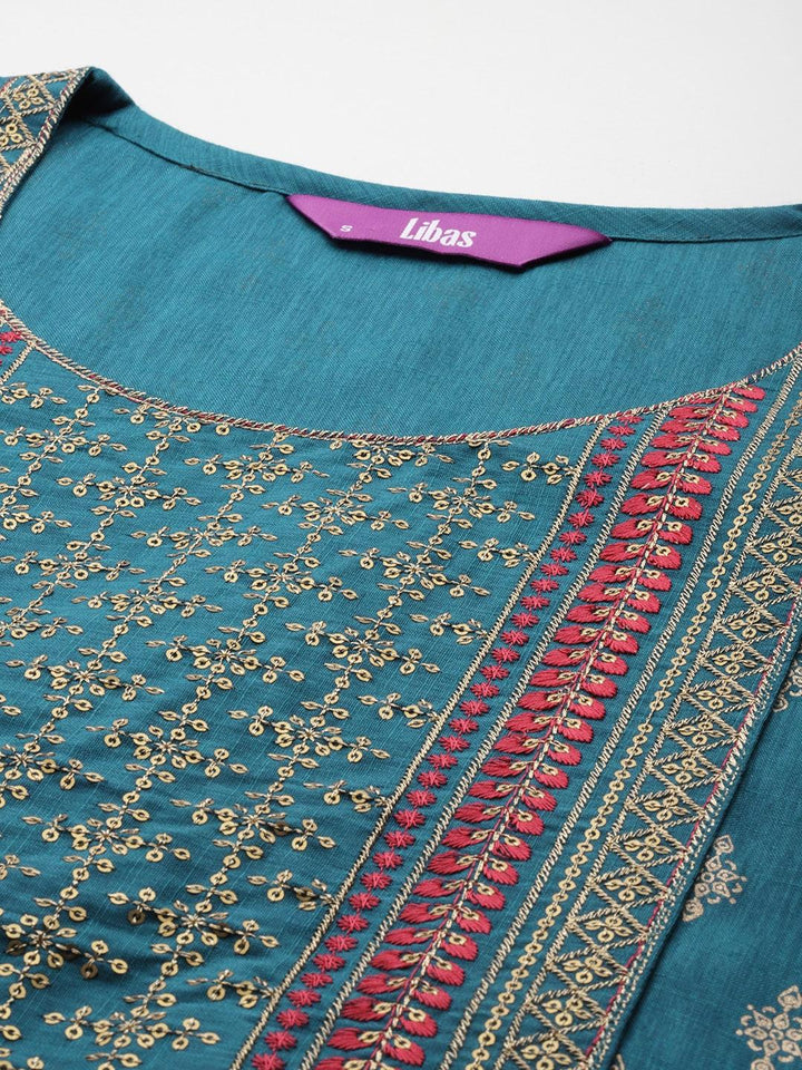 Blue Printed Rayon Straight Kurta