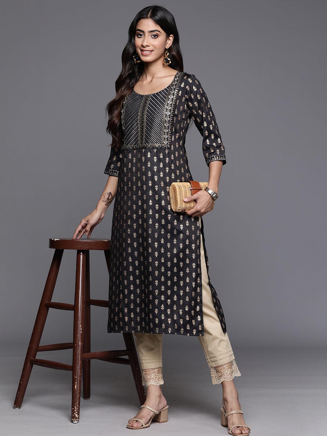 Grey Printed Rayon Straight Kurta - ShopLibas