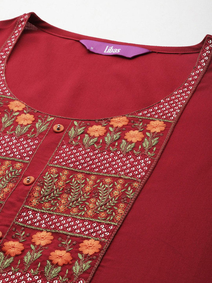Red Yoke Design Rayon Straight Kurta