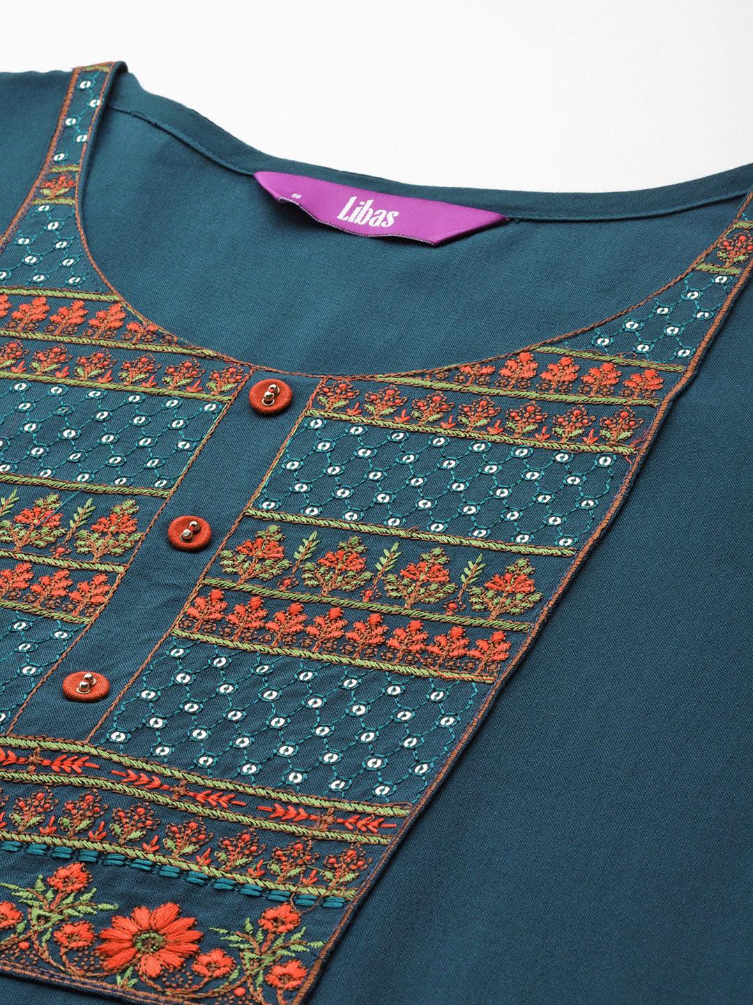Teal Yoke Design Rayon Straight Kurta - ShopLibas 