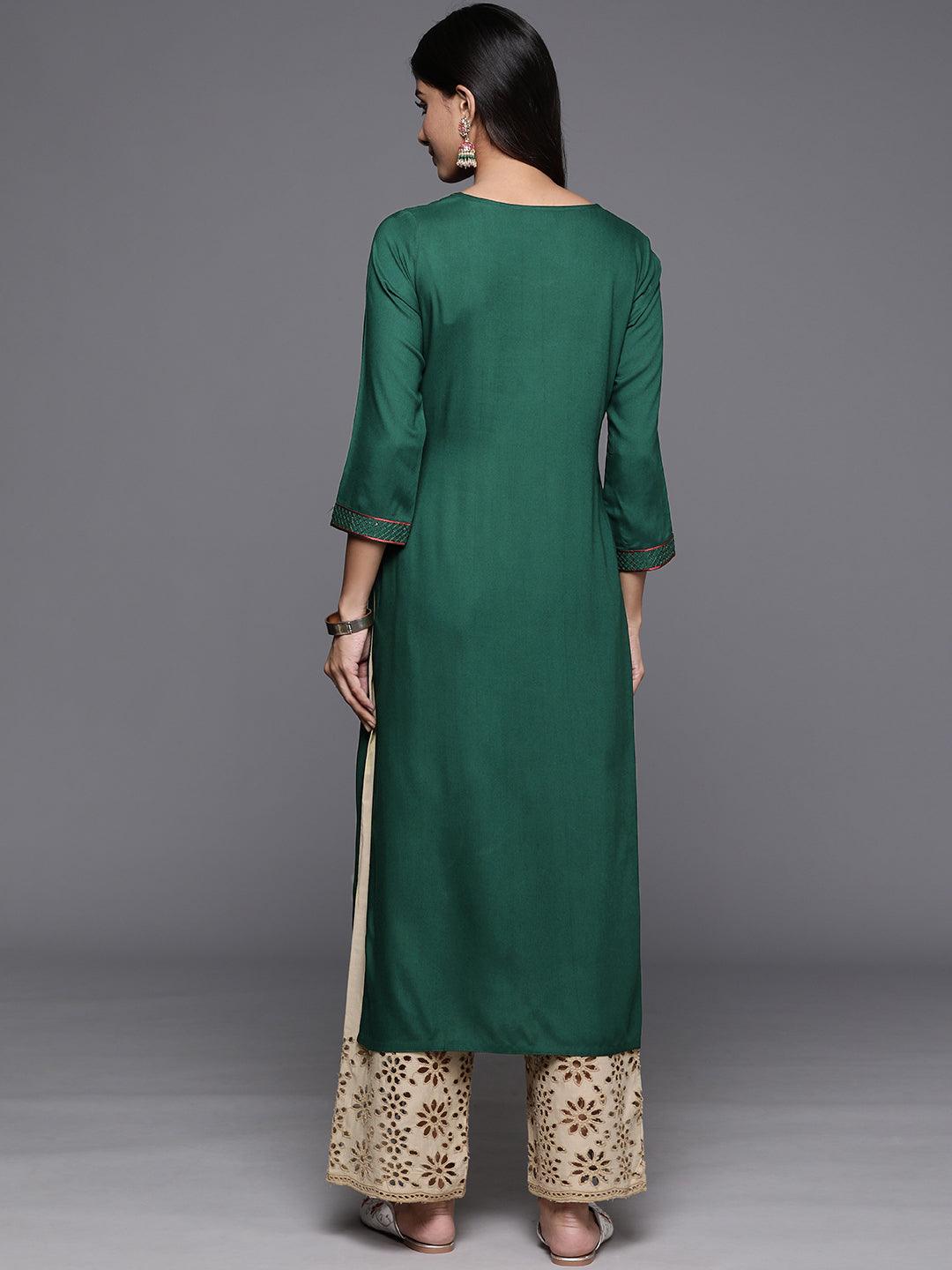 Green Yoke Design Rayon Straight Kurta - ShopLibas 