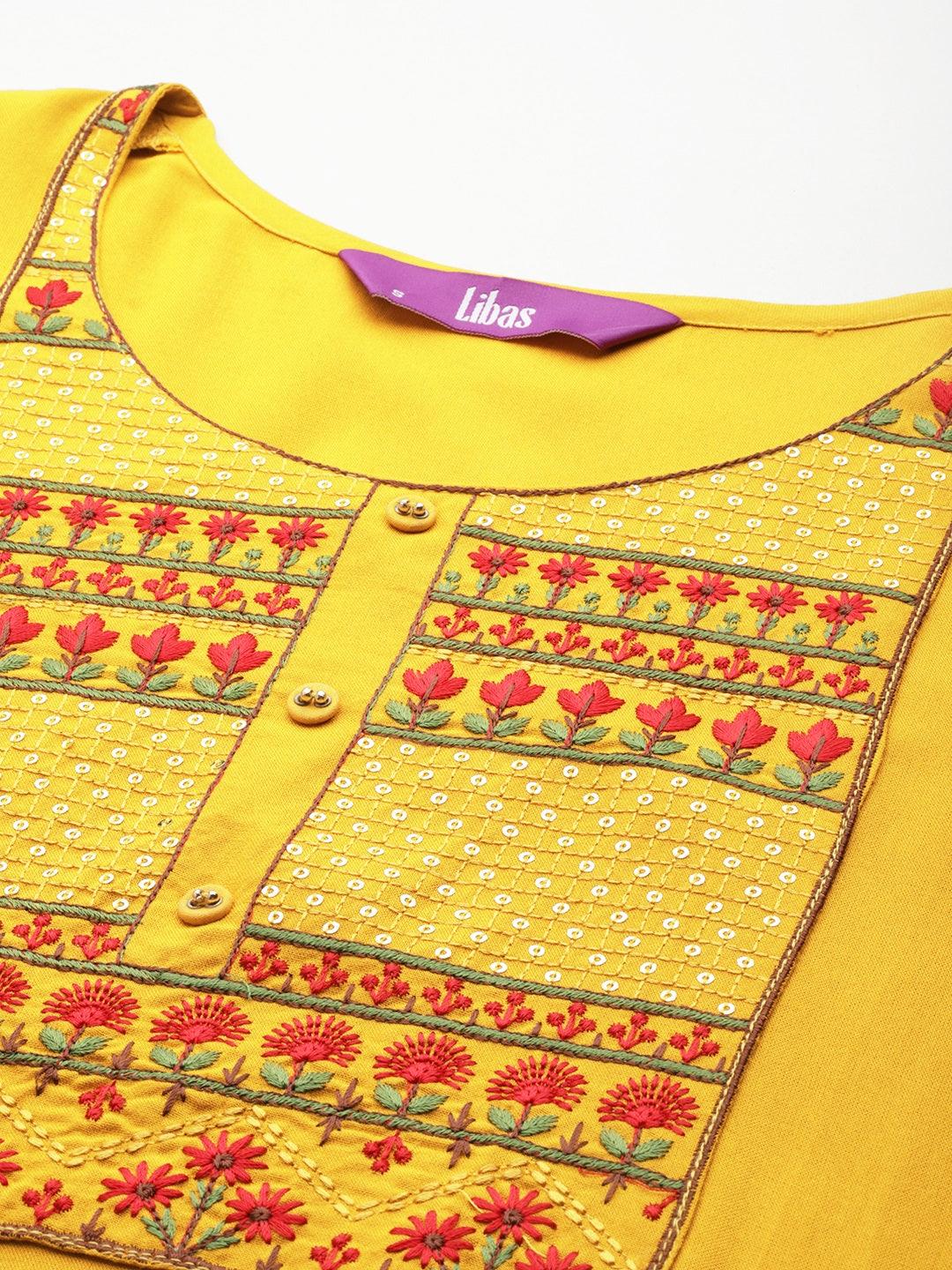 Yellow Yoke Design Rayon Straight Kurta - ShopLibas 