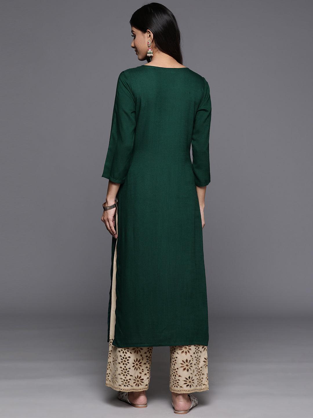 Green Yoke Design Rayon Straight Kurta - ShopLibas 