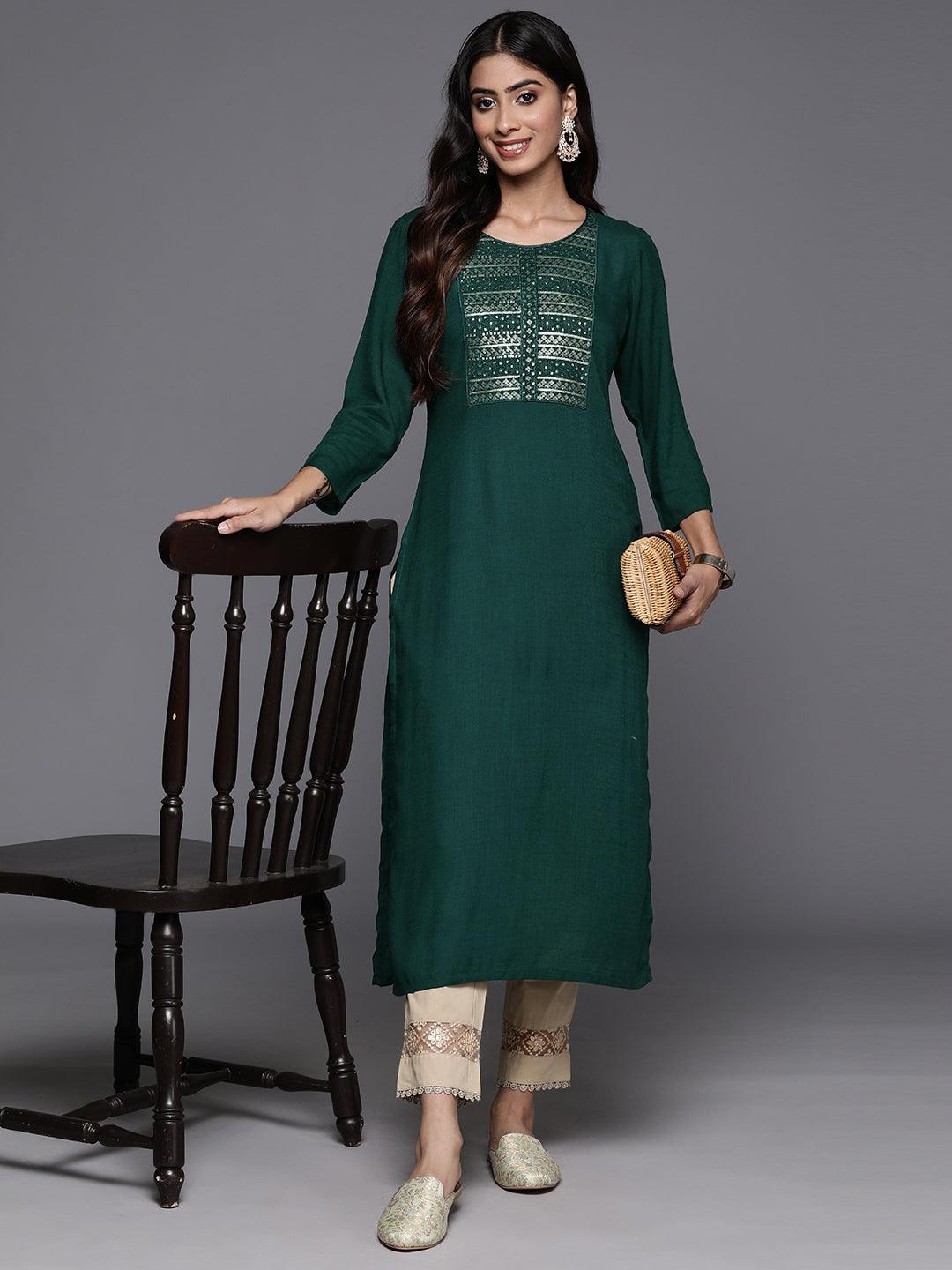 Green Yoke Design Rayon Straight Kurta - ShopLibas 