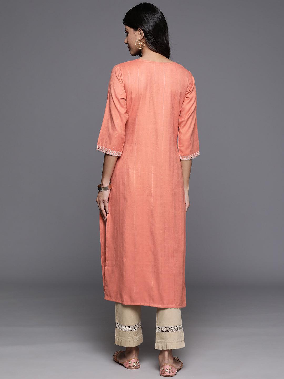 Orange Yoke Design Rayon Straight Kurta - ShopLibas 