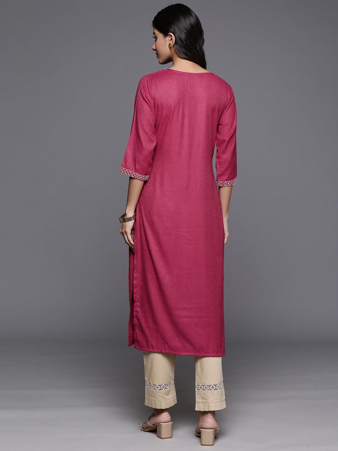 Pink Yoke Design Rayon Straight Kurta - ShopLibas 